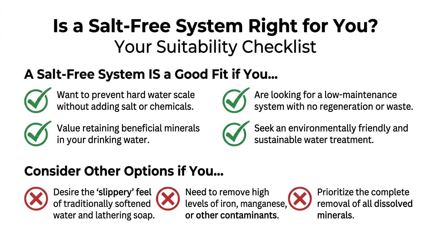 A checklist helping users decide if a salt-free water system is the right choice for them.