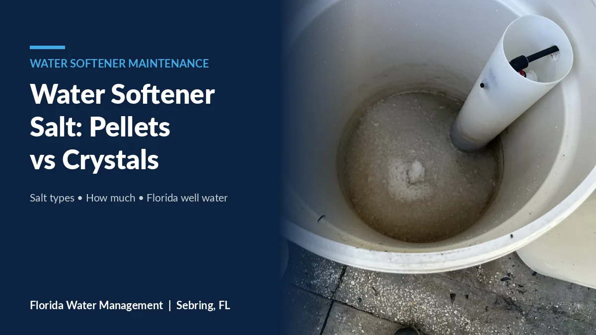 Water softener brine tank with salt, for a pellets vs crystals salt guide, Sebring FL